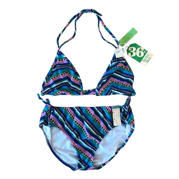 Vintage Deadstock 1960s Bali Swim Geometric Striped Bikini Top Bottom Set
